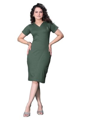 Women’s Ribbed Knit Midi Dress – Stylish V-Neck Bodycon Dress for Cocktail, Evening & Casual Outings