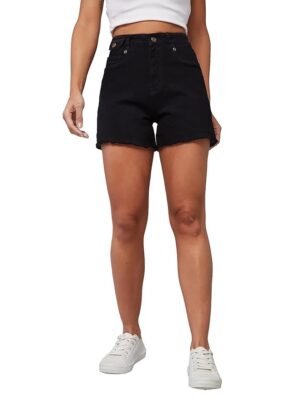 Dolce Crudo Women's Flared High Rise Clean Look Regular Stretchable Denim Shorts