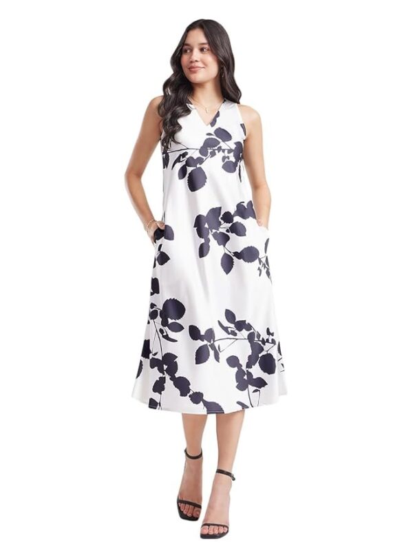 FableStreet Women's Satin Midi Dress - White and Black