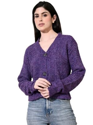 Cable Knit Cropped Cardigan,Front Open,Long Sleeve (in, Alpha, L, Regular, PERPEL)