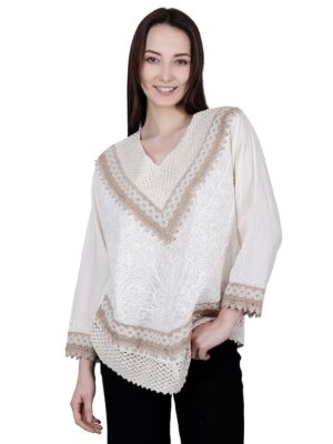 Ukal Hand Embroidered Cotton Tunic/Summer Short Ethnic Chikan Relaxed Fit Kurti/Boho Short Ethnic Dress for Women