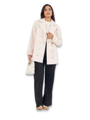 Styli Women Boxy Fit Long Line Double Breasted Wool Look Coat | Stylish Winterwear Outfit for Women | Perfect for Casual, Party & Everyday Wear