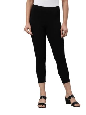 GO COLORS Women Soft Cotton Stretch Cropped Leggings