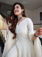 Women's Cotton Chikankari Long Anarkali Kurti with Dupatta