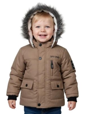 TUTE Stylish Infant Winter Jacket with Fur Hood & Sherpa Lining – Super Explorer Design