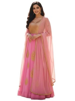 Women’s Semi-Stitched Pink Georgette Anarkali Suit with Dupatta