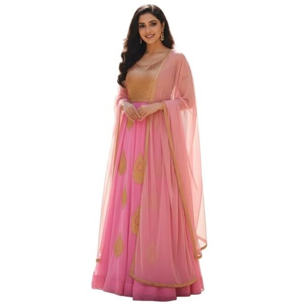 Women’s Semi-Stitched Pink Georgette Anarkali Suit with Dupatta
