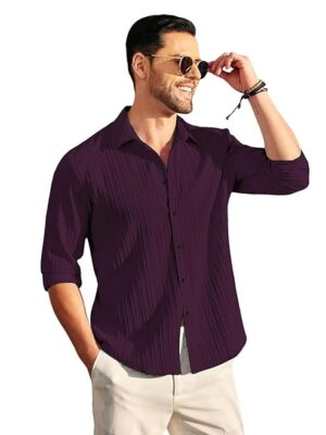 DEELMO Men's Casual Button Down Shirts Long Sleeve Linen Shirt Fashion Textured Beach Summer Shirt