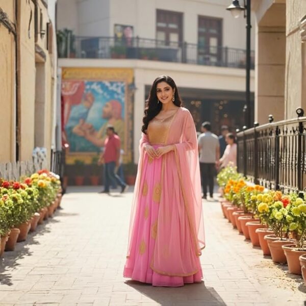 Women’s Semi-Stitched Pink Georgette Anarkali Suit with Dupatta