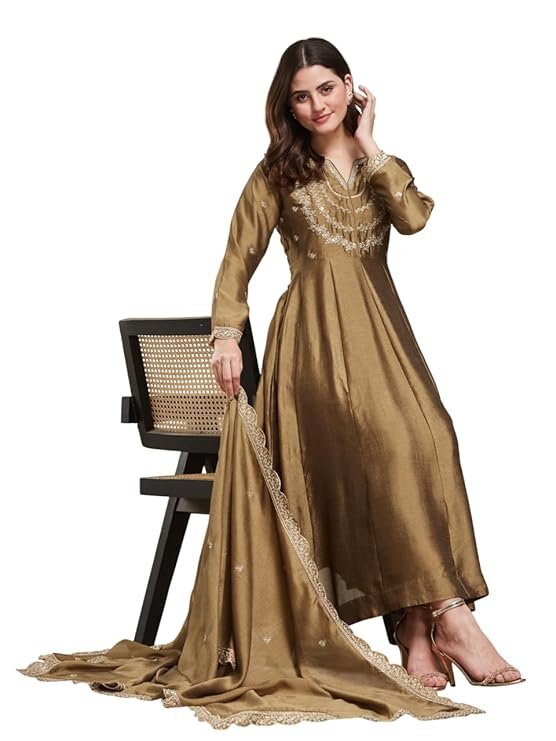 KLOSIA Women Printed Anarkali Kurta and Pant Set with Dupatta