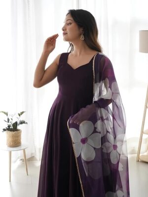 SKYLEE Women's Rayon Chikankari Embroidery Anarkali Kurta with Pant & Dupatta