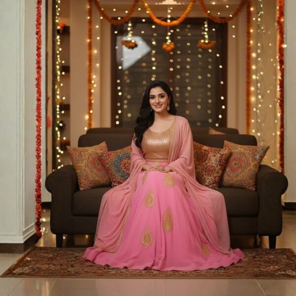 Women’s Semi-Stitched Pink Georgette Anarkali Suit with Dupatta