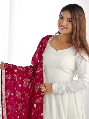 ANNI DESIGNER Women's Pure Cotton Anarkali Kurta Set for Women with Dupatta & Plazzo – Hand Block Print Suit Set | Stylish Dress | Cotton Kurta Set for Women