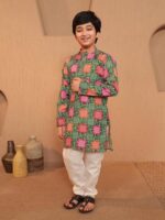 VASTRAMAY Boy's Silk Blend Printed Kurta Pyjama Set
