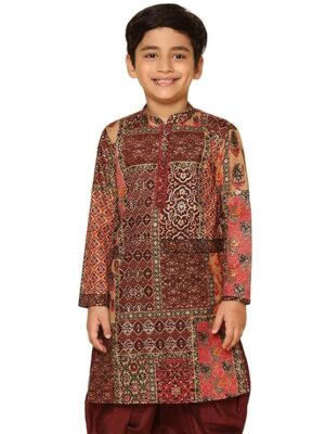 KISAH Kid's Cotton Full Sleeves Regular Fit Knee Length Animal Print Kurta