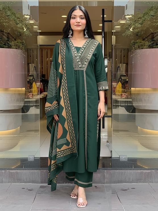 ANNI Desinger Women’s Viscose Anarkali Kurta Set with Pant & Dupatta