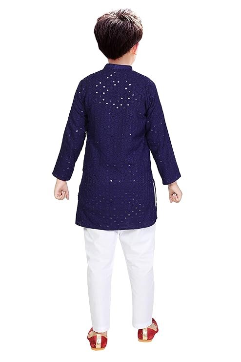 Soft Pure Chikankari Embroidered Cotton Kids Kurta Pyjama Set