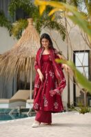 ANNI DESIGNER | Rayon Anarkali Printed Kurta Pant Dupatta Set