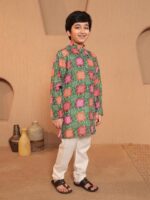 VASTRAMAY Boy's Silk Blend Printed Kurta Pyjama Set