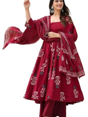 ANNI DESIGNER | Rayon Anarkali Printed Kurta Pant Dupatta Set