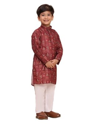 VASTRAMAY Boys' Muslin Kurta Patiala Set – Digital Floral Print, Eid Special Ethnic Wear
