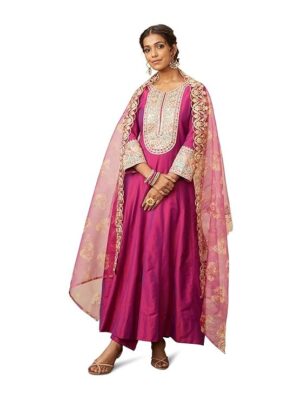 Myx Women's Embroidered Anarkali Kurta Pant Set with Organza Dupatta