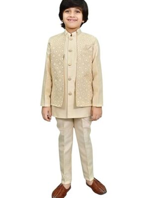 AHHAAAA Kids Indian Ethnic Velvet Waistcoat Silk Kurta Pyjama Set Bollywood Style Wedding Ethnic for Boys