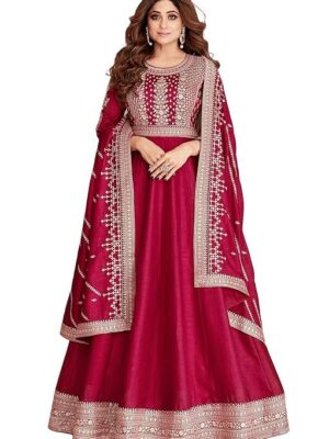 Omkar Tex's Anarkali Gown with Dupatta Set for Women, Ready to wear, Chinon Silk Fabric || Ethnic Gown