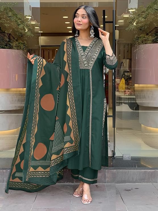 ANNI Desinger Women’s Viscose Anarkali Kurta Set with Pant & Dupatta