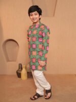 VASTRAMAY Boy's Silk Blend Printed Kurta Pyjama Set