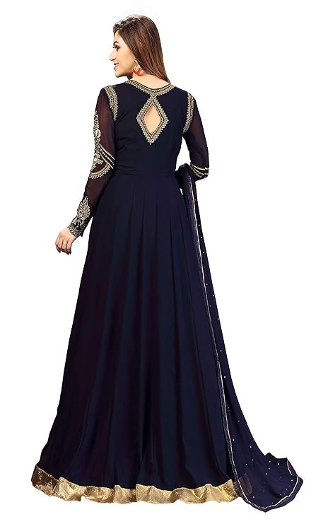 Fashion Basket Women's Purple Georgette Anarkali Gown,Bottom and Dupatta Set