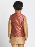 VASTRAMAY Black Cotton Silk Blend Boys Nehru Modi Jacket