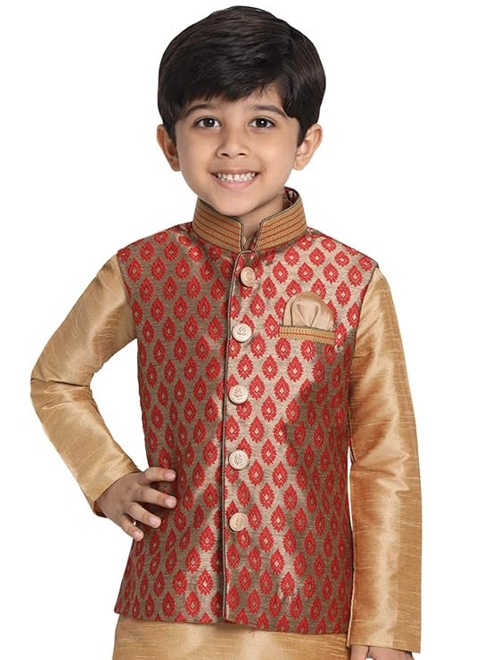 VASTRAMAY Black Cotton Silk Blend Boys Nehru Modi Jacket