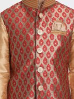 VASTRAMAY Black Cotton Silk Blend Boys Nehru Modi Jacket