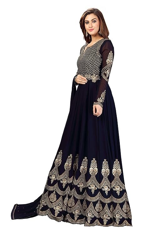 Fashion Basket Women's Purple Georgette Anarkali Gown,Bottom and Dupatta Set
