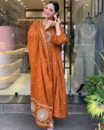 GoSriKi Women’s Embroidered Anarkali Kurta Set