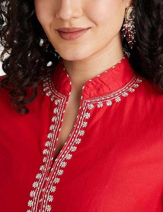 BIBA Women Cotton Anarkali Printed Kurta Churidar Suit Set