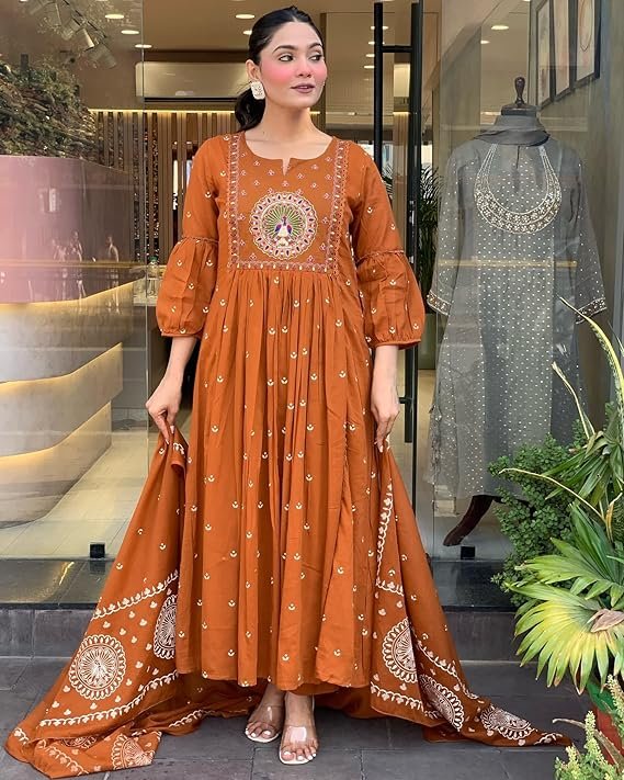 GoSriKi Women’s Embroidered Anarkali Kurta Set