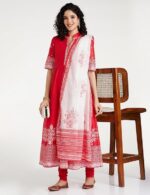 BIBA Women Cotton Anarkali Printed Kurta Churidar Suit Set