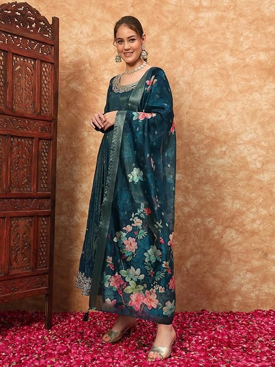 Women’s Rani Pink Anarkali Kurta Set with Dupatta