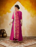 Myx Women's Embroidered Anarkali Kurta Pant Set with Organza Dupatta