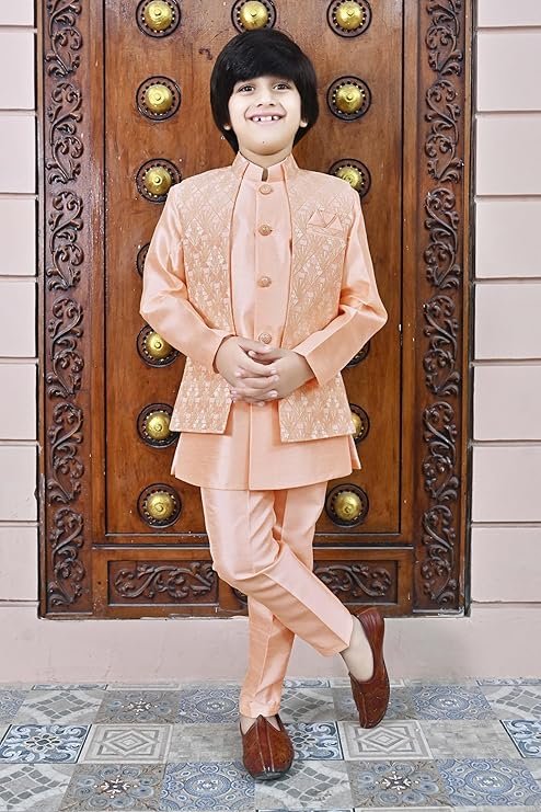 VASTRAMAY Boy's Cotton Printed Kurta Pyjama Set