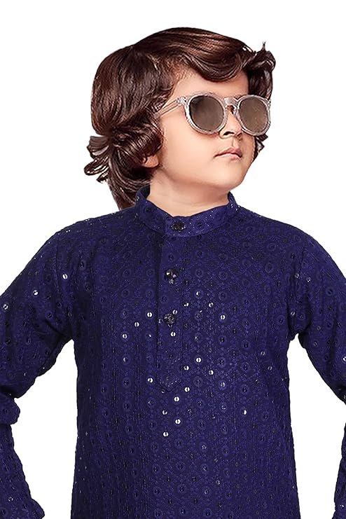 Soft Pure Chikankari Embroidered Cotton Kids Kurta Pyjama Set