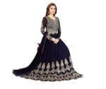 Fashion Basket Women's Purple Georgette Anarkali Gown,Bottom and Dupatta Set