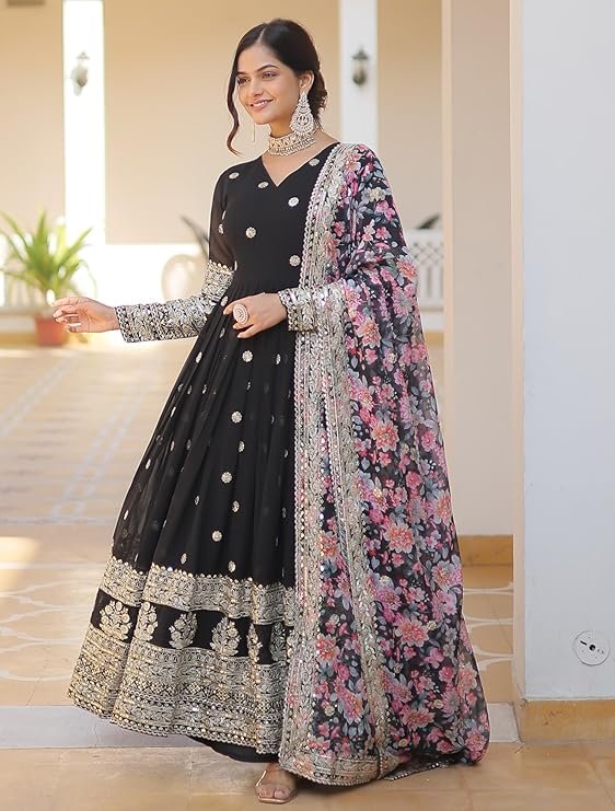 Fashion Basket Gergette Embroidered Long Anarkali