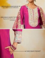 Myx Women's Embroidered Anarkali Kurta Pant Set with Organza Dupatta