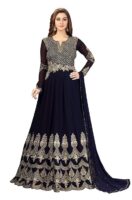 Fashion Basket Women's Purple Georgette Anarkali Gown,Bottom and Dupatta Set