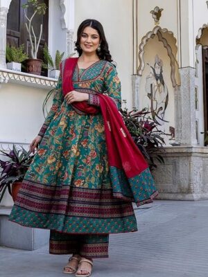 ANNI DESIGNER Women's Rayon Viscose Anarkali Solid Kurta with Pant & Dupatta